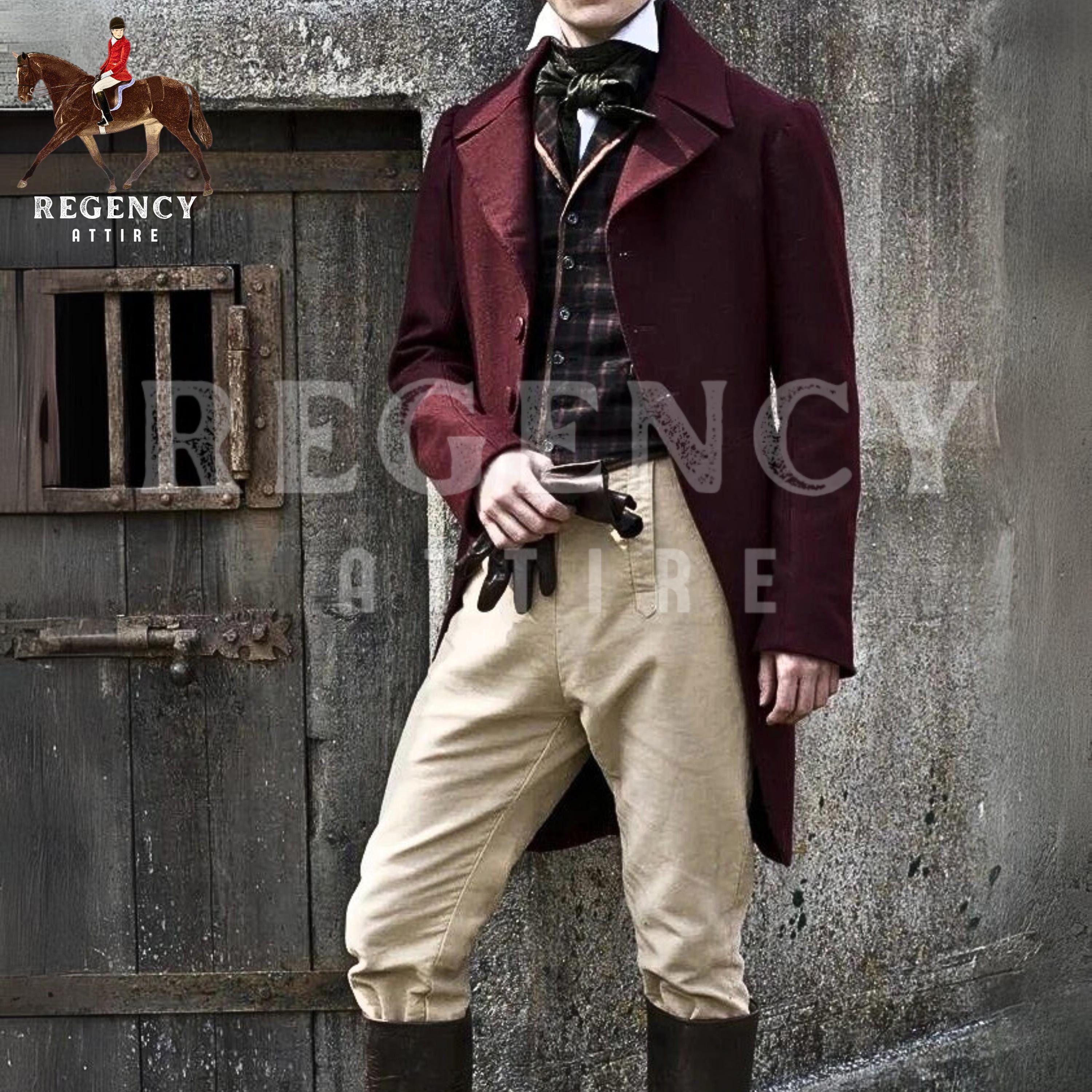 Men's Burgundy Regency Tailcoat Jacket–19th Century Victorian Frock Coat, Historical Cosplay Costume, Edwardian Gentleman’s Maquerade Jacket