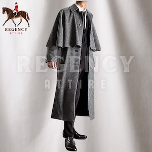 Handmade Gray Regency inverness Cape Coat - Custom made Wool Inverness Cape Coachman Coat- Garrick Coat-Single Cape Coat -Civil war inspired