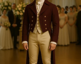 Regency Burgund Wollfrack – Jane Austen, Mr. Darcy Kostüm