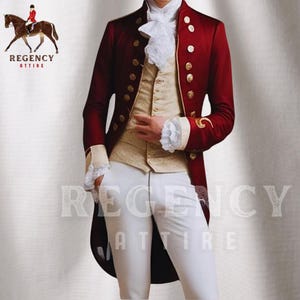 Burgundy Regency Tailcoat Jacket for Men with trims | 18th Century Design | Custom made Victorian Era Costume | Premium Tailcoat jacket