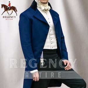 Men&#39;s Regency Blue 19th Century Tailcoat jacket-Custom Made Wool Regency tailcoat - Regency Balls - Regency Clothing -Victorian costume