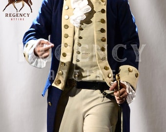 George Washington Uniform, Linen/Wool Tailcoat, Custom Cosplay Costume