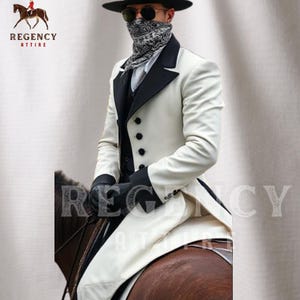 Mens Regency Tailcoat Jacket | 18th Century Horse Riding Tailcoat | Black Lapel Victorian Era Costume | Regency LARP Outfit - Period Drama
