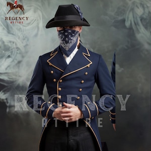 Mens Regency Tailcoat Jacket | Blue Double-Breasted Victorian Coat | 1900 Formal Fashion | Historical Roleplay Costume | Regency Ball Attire