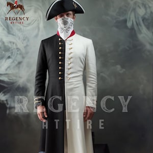 Mens Two-Tone Regency Tailcoat | Black and Ivory Historical Frock Coat | Georgian Era Costume | Mens Formalwear | Steampunk - Cosplay Jacket