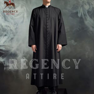 Traditional Black Clergy Cassock – Handmade Priest Robe with Button Front, Full-Length Liturgical Garment, Ecclesiastical Vestment