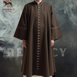 Men&#39;s Traditional Brown Clergy Robe | Historical Cassock with Button Detailing | Priest Costume | Church Vestment | Custom Religious Garment