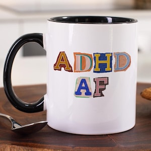 Colorful ADHD AF Mug – Fun Scrapbook Design – Perfect Gift for neurospicy friend