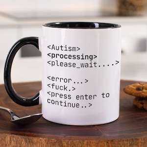 Tazza in ceramica in bianco e nero, divertente design del codice informatico sull'autismo per gli amanti del caffè, regalo perfetto per la consapevolezza sull'autismo