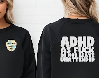 Fun ADHD design jumper with front & rear print, perfect for embracing neurodivergence, great gift for friends.