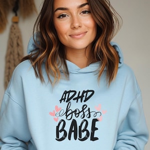 Felpa con cappuccio ADHD Boss Babe - Pullover in morbido misto cotone con tasca a marsupio, regalo ADHD, Neurospicy