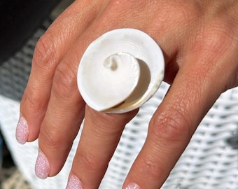 White Spiral Seashell Ring