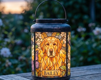 Personalized Pet Memorial Solar Lantern, Stained Glass Style Garden Light