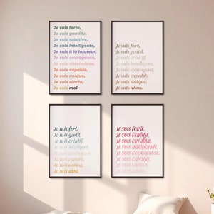 Positive Affirmations Poster in French, Inspiring Poster: Daily Positive Affirmations, Self-Confidence Poster, Motivational Poster