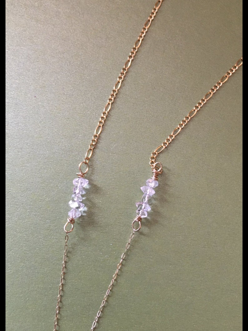 14k solid gold 12x8 mm Herkimer diamond with 4x6 gold bead pendant on 19 inch gold chain necklace