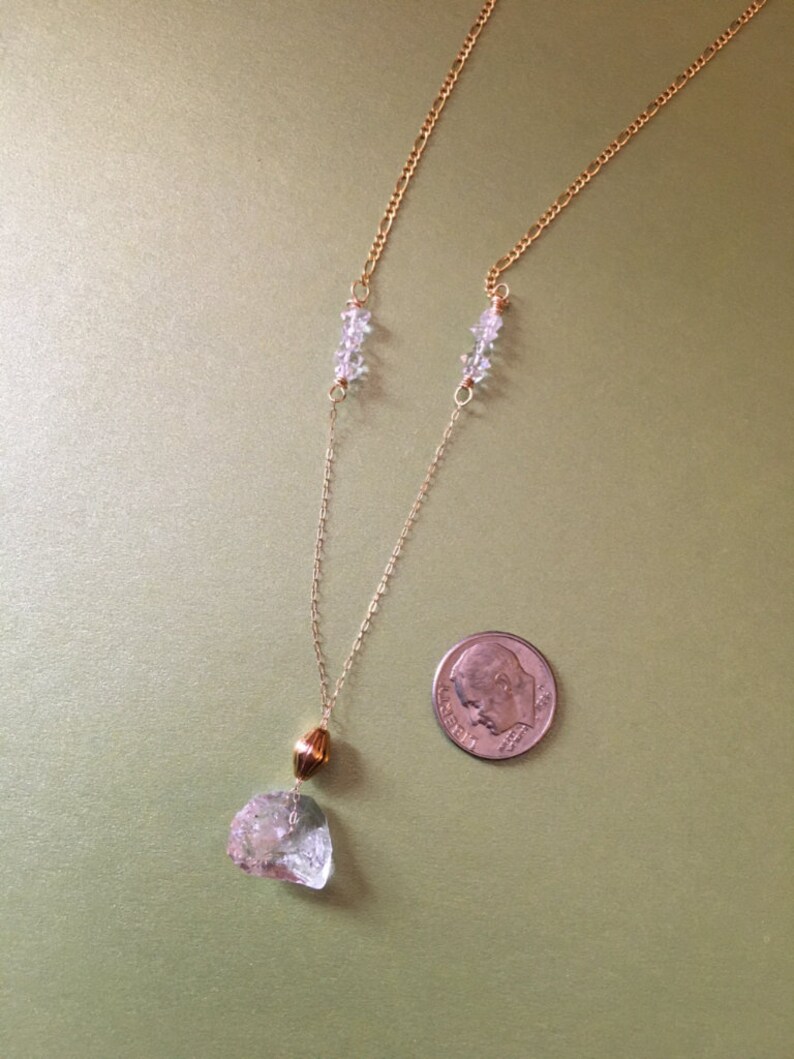 14k solid gold 12x8 mm Herkimer diamond with 4x6 gold bead pendant on 19 inch gold chain necklace