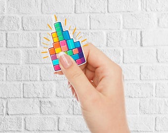 Lot de 15 autocollants Tetris Blocks générés par l'IA | Dessins animés dynamiques de style artistique | Stickers pixel néon rétro pour ordinateur portable, bouteille d'eau, joueurs
