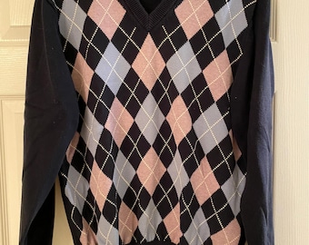 Retro c. 2010s Brooks Brothers argyle v-neck cotton sweater
