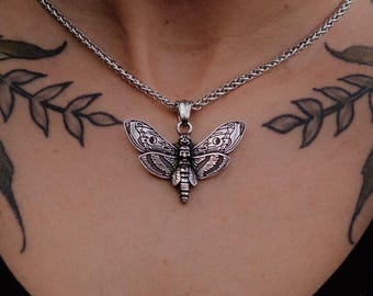 Hanger Doodshoofdvlinder: roestvrijstalen gotische insectenketting