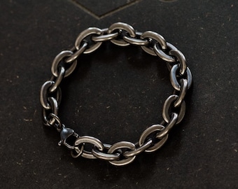Oxidised Stainless Steel Chain Bracelet: Gothic Biker Jewellery