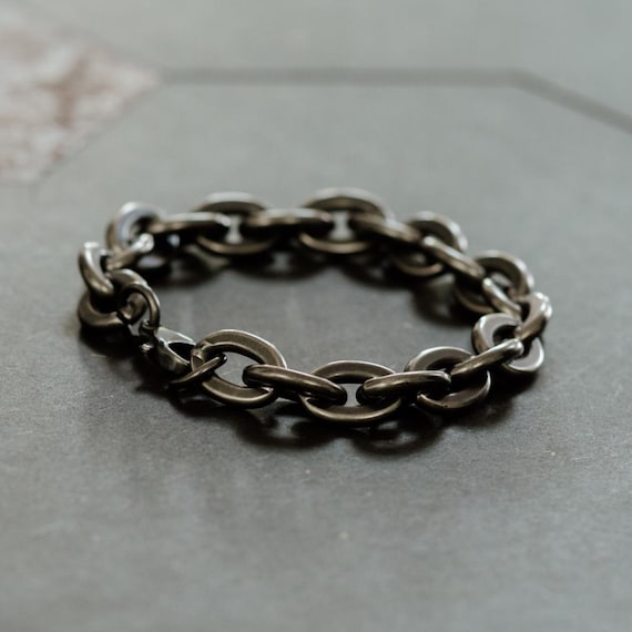 Oxidised Stainless Steel Chain Bracelet: Gothic Biker Jewellery