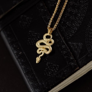 Coiled Gold Snake Pendant Necklace: Stainless Steel Gothic Serpent Jewellery