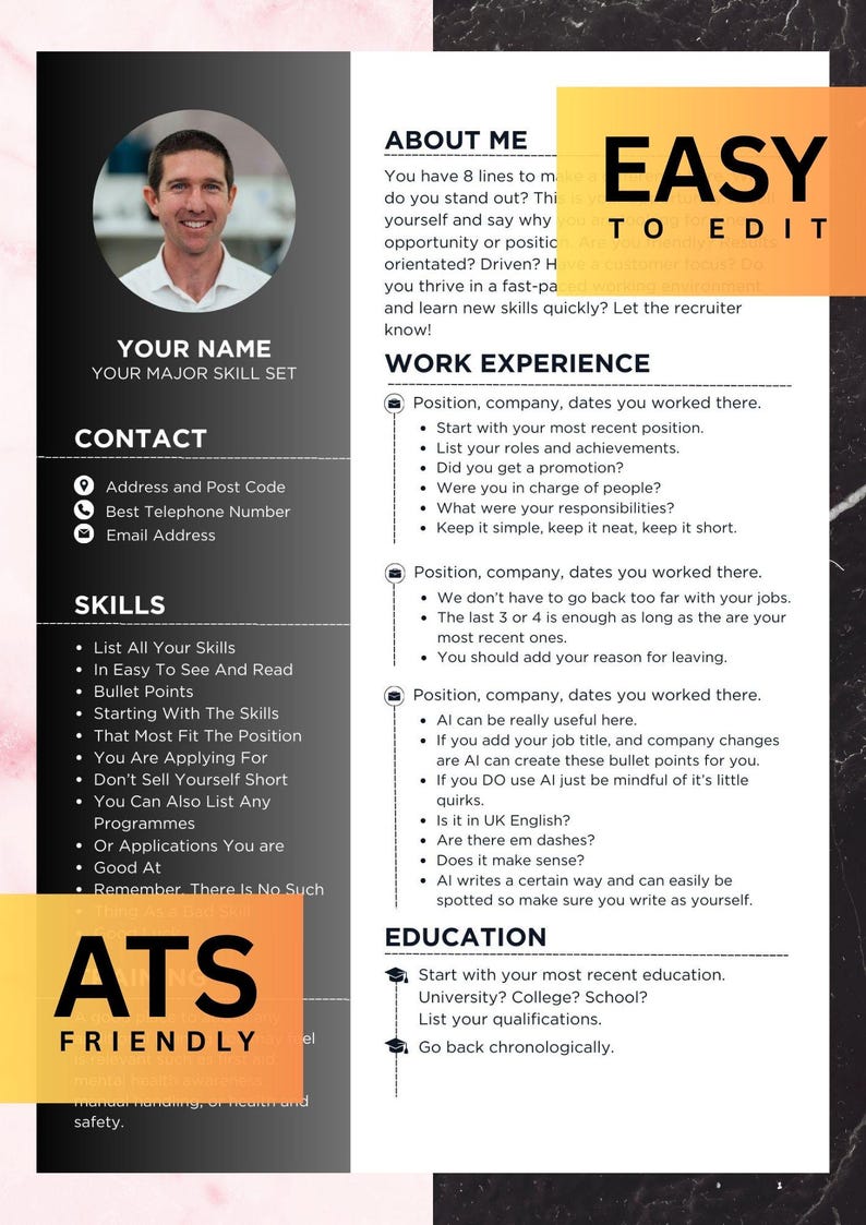ATS Friendly Template | Editable Canva Resume | Professional CV ...