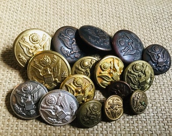Great Seal Army Button Lot; C Kenyon Bronze Pre WW2 and 2 Fire Gilt NS Meyer Singles; Varied Styles Sizes; VTG High Quality