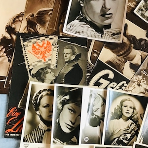 Collection de photos éphémères Hildegard Knef Lot original de 24 pièces ; Cartes postales photos ; Flyers publicitaires pour films ; Noir et blanc sépia
