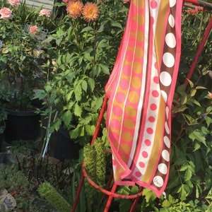 Snazzy Italian Made Vera Acetate Long Scarf; Hot Pink and White Dots Stripes Very Long; Made in Italy; As Found VTG ; Nice Feel; Cyber Sale