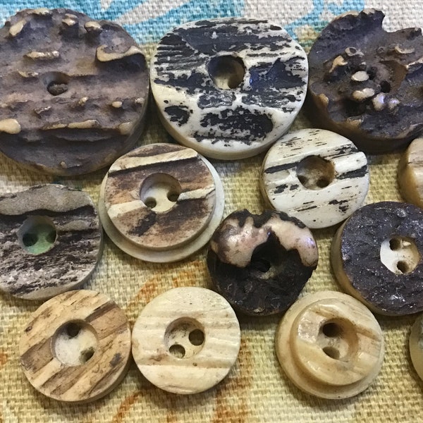 Antler Bone Button Lot of 17; Good Vtg Quality and Mixed sizes Half Inch to Nearly An Inch; From My Personal Collection