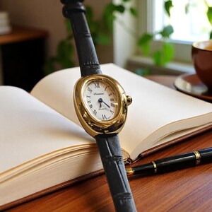 Small Women's Tank Style Dress Watch - Quartz Powered - Leather Strap - Gift for Her -  Genuine Leather Lover Gift Party Bracelet