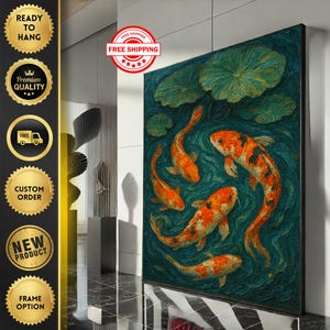 Vibrant Koi Fish Canvas Wall Art Print  Abstract Modern Living Room Decor  Ready to Hang Statement Piece