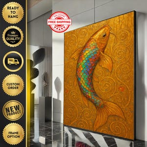 Elegant Koi Fish Canvas Wall Art Print  Vibrant Abstract Living Room Decor  Ready to Hang