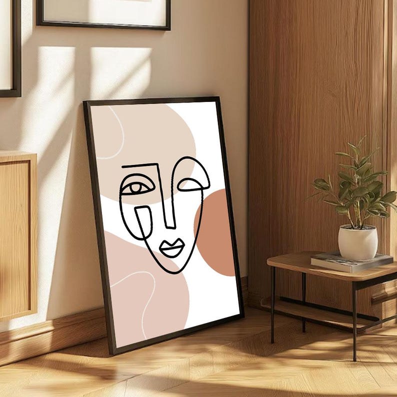 Abstract Face Line Art Print Living Room PRINTABLE Wall Art Modern Boho ...