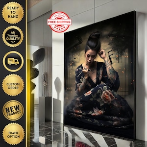 Elegant Woman in Floral Dress Canvas Wall Art Print  Modern Bedroom Wall Decor  Ready to Hang
