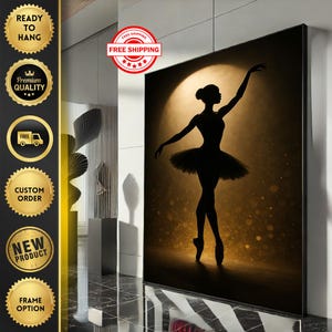 Elegant Ballerina Silhouette Canvas Wall Art Print  Modern Dance Living Room Decor  Ready to Hang
