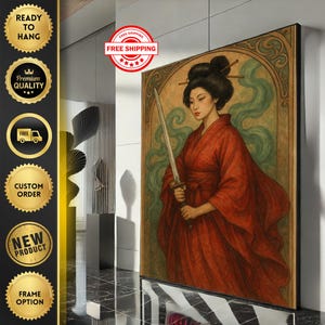 Elegant Samurai Woman Canvas Wall Art Print  Traditional Japanese Bedroom Wall Decor  Ready to Hang