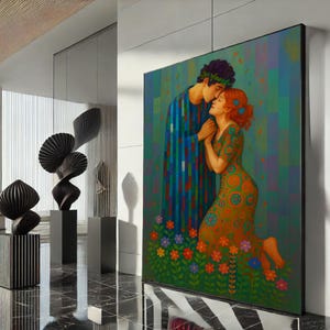 Romantische Paare Umarmung Leinwand Wand Kunst Druck Mutige Abstrakte Schlafzimmer Wand dekor Statement Stück