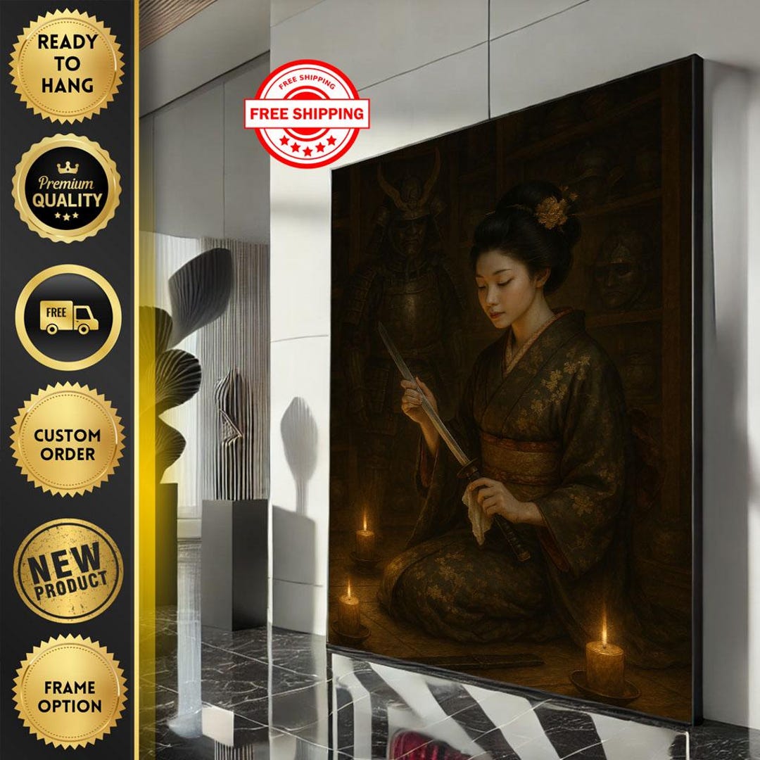 Calm Japanese Geisha in Candlelight Canvas Wall Art Print Elegant ...