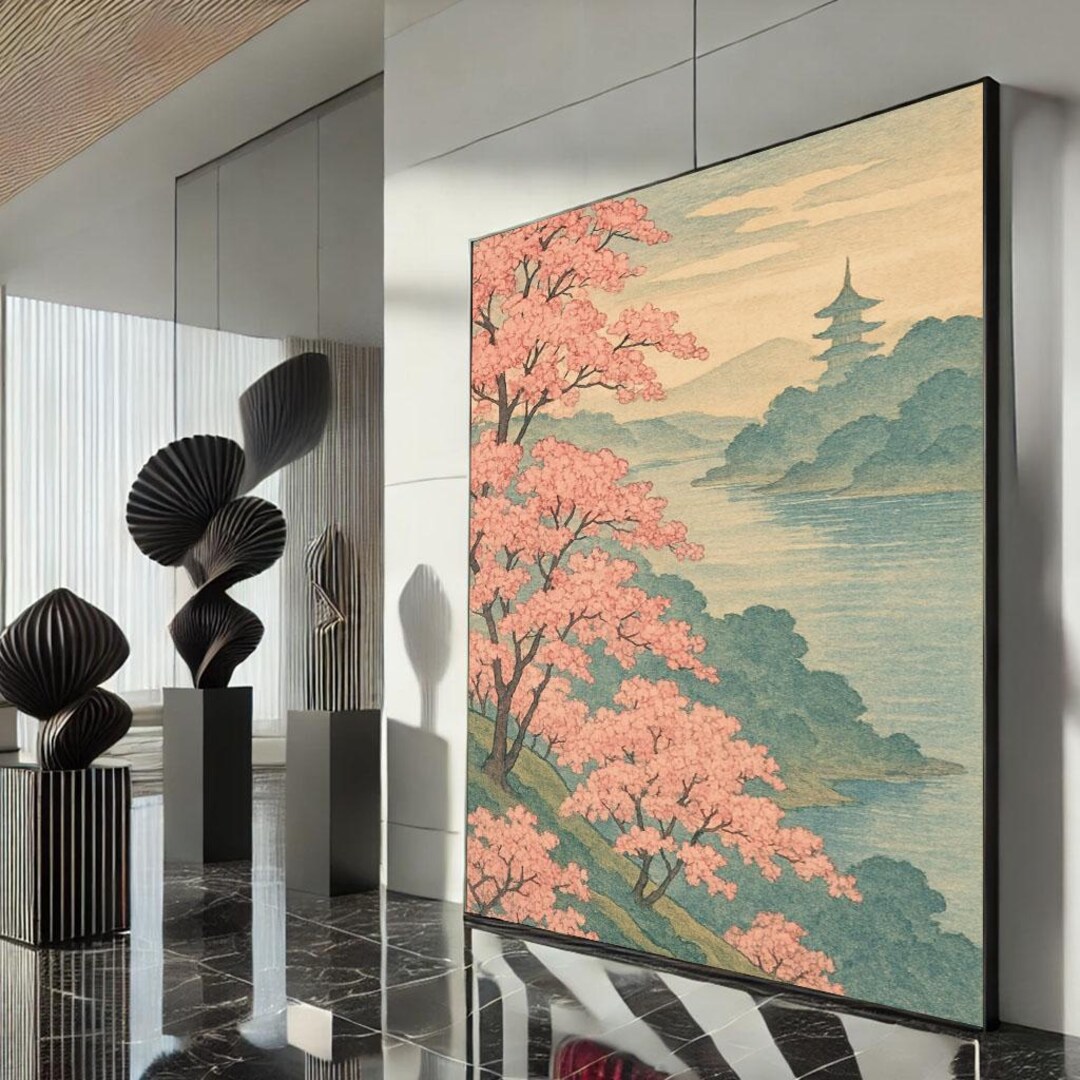 Tranquil Japanese Landscape Canvas Wall Art Print Pastel Living Room ...