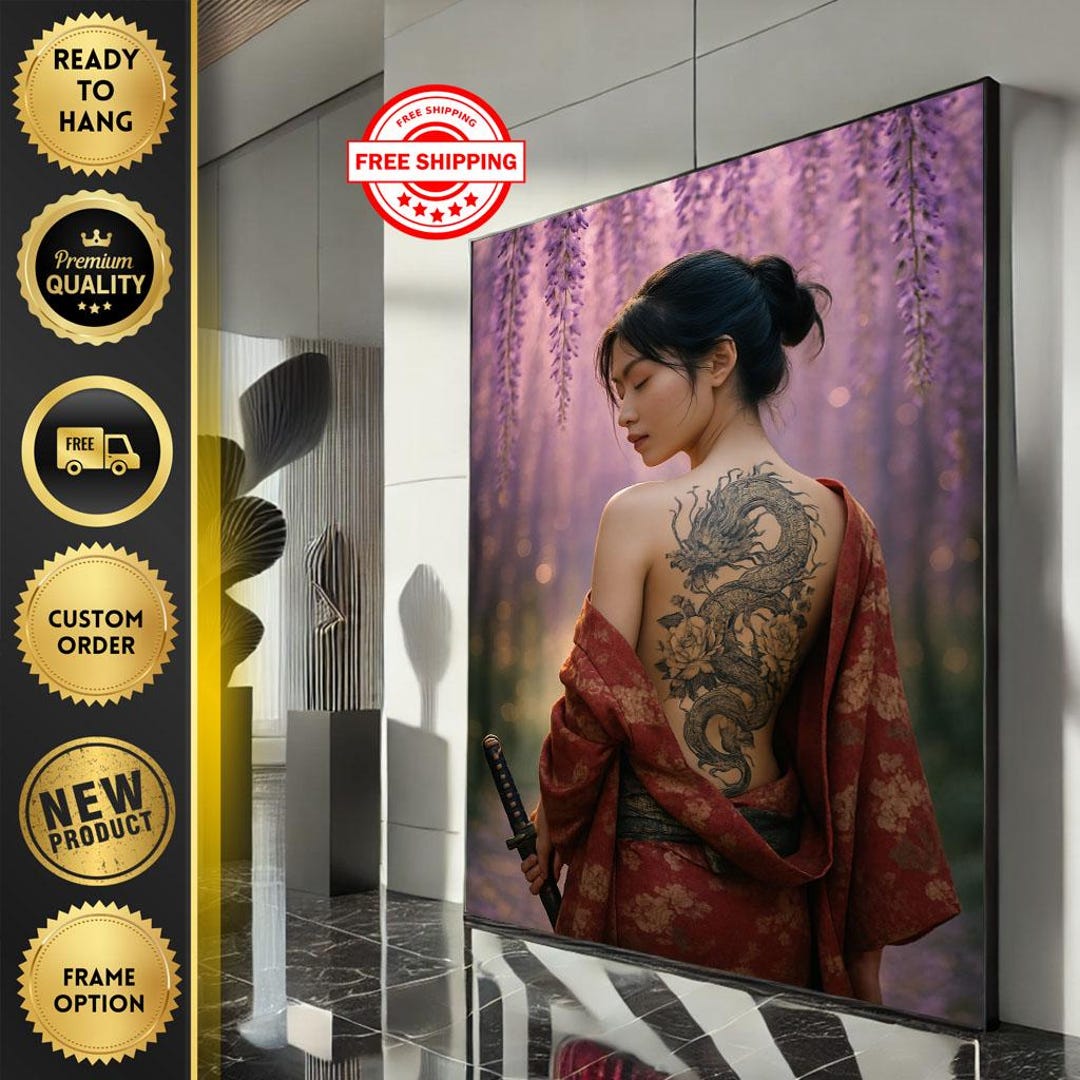 Japanese Woman in Kimono Canvas Wall Art Print Elegant Living Room ...