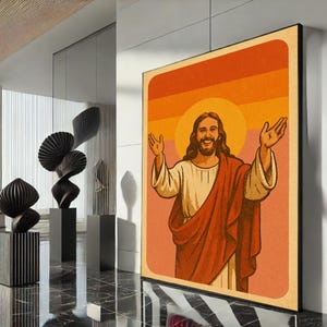 Radiant Jesus with Open Arms Canvas Wall Art Print  Warm Living Room Decor  Statement Piece