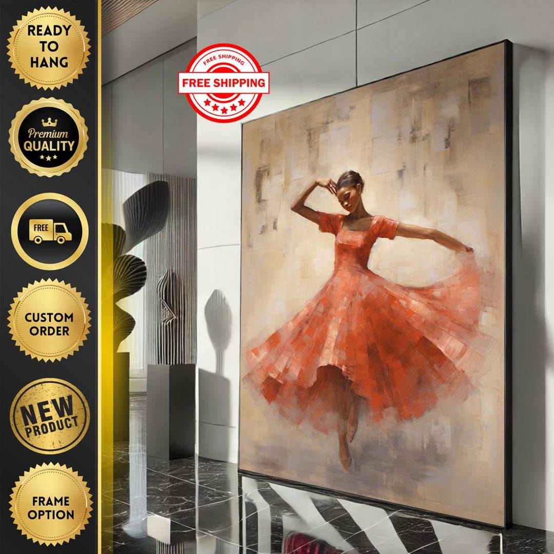 Elegant Ballerina in Red Dress Canvas Wall Art Print Modern Living Room ...