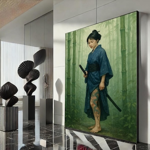 Serene Samurai Frau Leinwand Wand Kunst Druck Japanische Zen Wohnzimmer Dekor Statement Piece