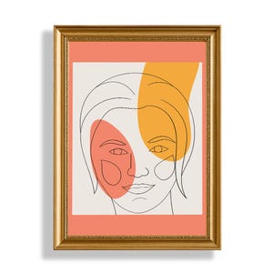 Abstract Face Art Print  Modern PRINTABLE Wall Art  Minimalist Living Room Decor  Orange and Peach Abstract Wall Art  Digital Download