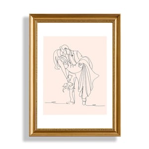 Bride Line Art Print  Bedroom PRINTABLE Wall Art  Minimalist Living Room Drawing  Soft Pink Bride Wall Art  Digital Download