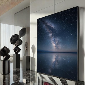 Starry Night Sky Canvas Wall Art Print  Tranquil Blue Living Room Decor  Ready to Hang for Modern Art Lovers