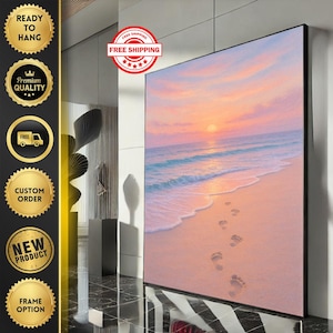 Serene Sunset Beach Canvas Wall Art Print  Pastel Living Room Decor  Ready to Hang
