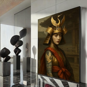 Traditional Japanese Samurai Woman Canvas Wall Art Print  Elegant Office Artwork  Statement Piece